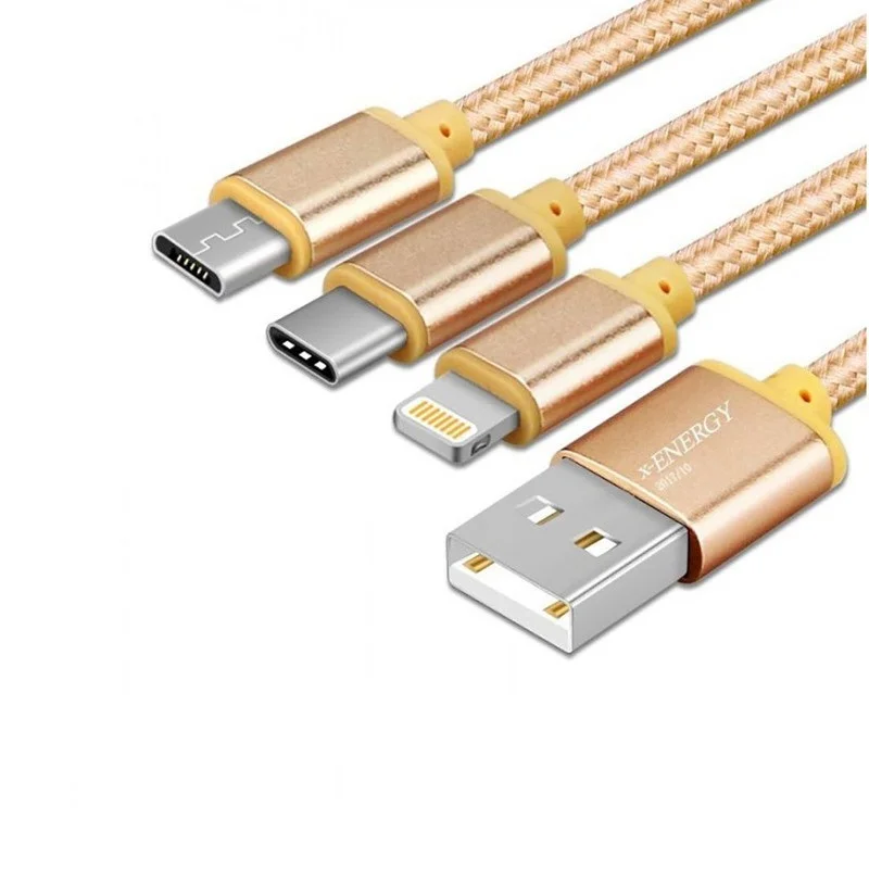 کابل تبدیل USB به microUSB / لایتینگ /USB-C ایکس-انرژی مدل X-303 طول 1 متر